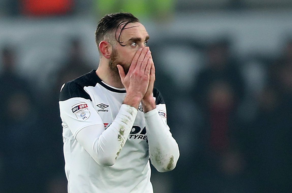 Soccer Football - Championship - Derby County vs Fulham - Pride Park, Derby, Britain - March 3, 2018   Derby County’s Richard Keogh reacts   Action Images/John Clifton    EDITORIAL USE ONLY. No use with unauthorized audio, video, data, fixture lists, club/league logos or 
