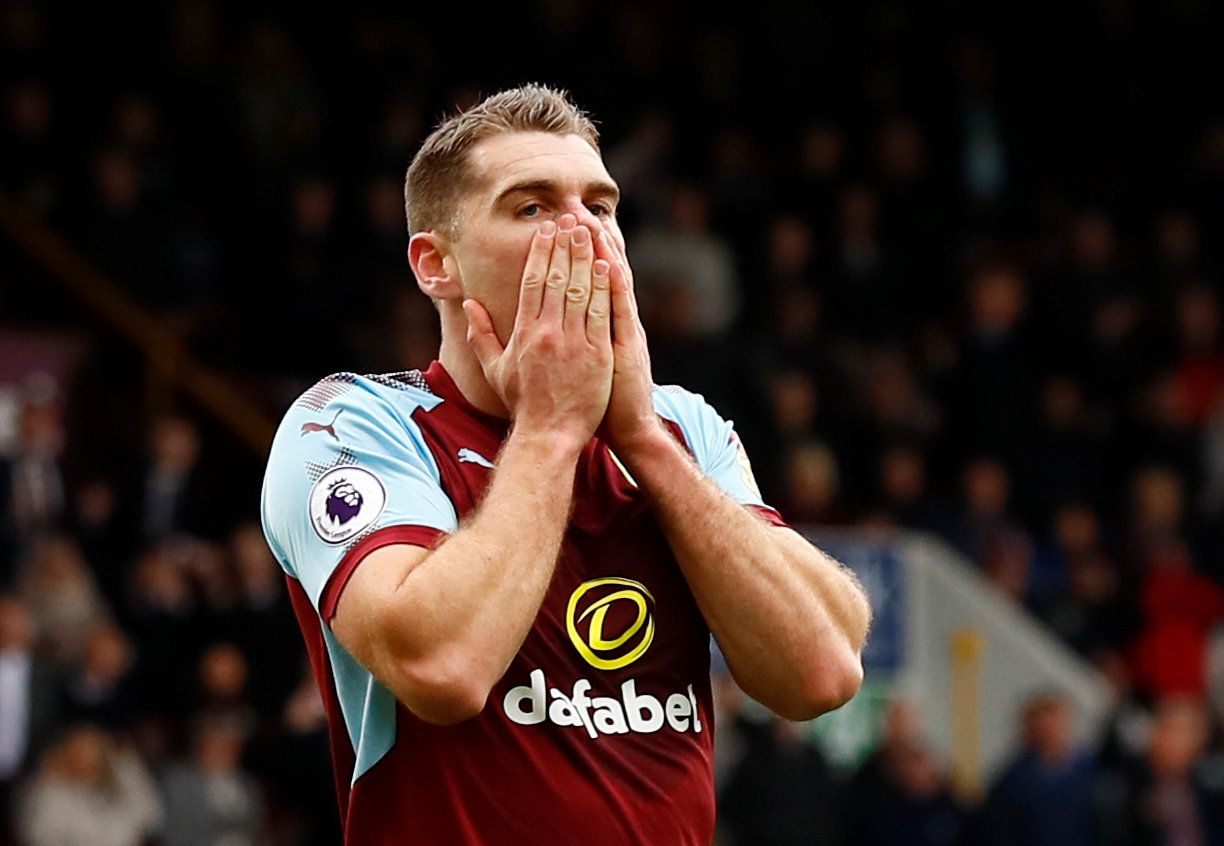 Soccer Football - Premier League - Burnley v Brighton &amp; Hove Albion - Turf Moor, Burnley, Britain - April 28, 2018   Burnley's Sam Vokes reacts   Action Images via Reuters/Jason Cairnduff    EDITORIAL USE ONLY. No use with unauthorized audio, video, data, fixture lists, club/league logos or 