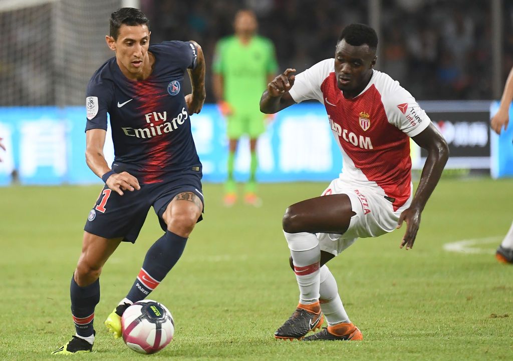 Paris Saint-Germain's Argentinian forward Angel Di Maria (L) vies for the ball against Monaco's midfielder Pelé (R) during the French Trophy of Champions (Trophee des Champions) football match between Monaco (ASM) and Paris Saint-Germain (PSG) on August 4, 2018,  in Shenzhen. (Photo by Anne-Christine POUJOULAT / AFP)        (Photo credit should read ANNE-CHRISTINE POUJOULAT/AFP/Getty Images)