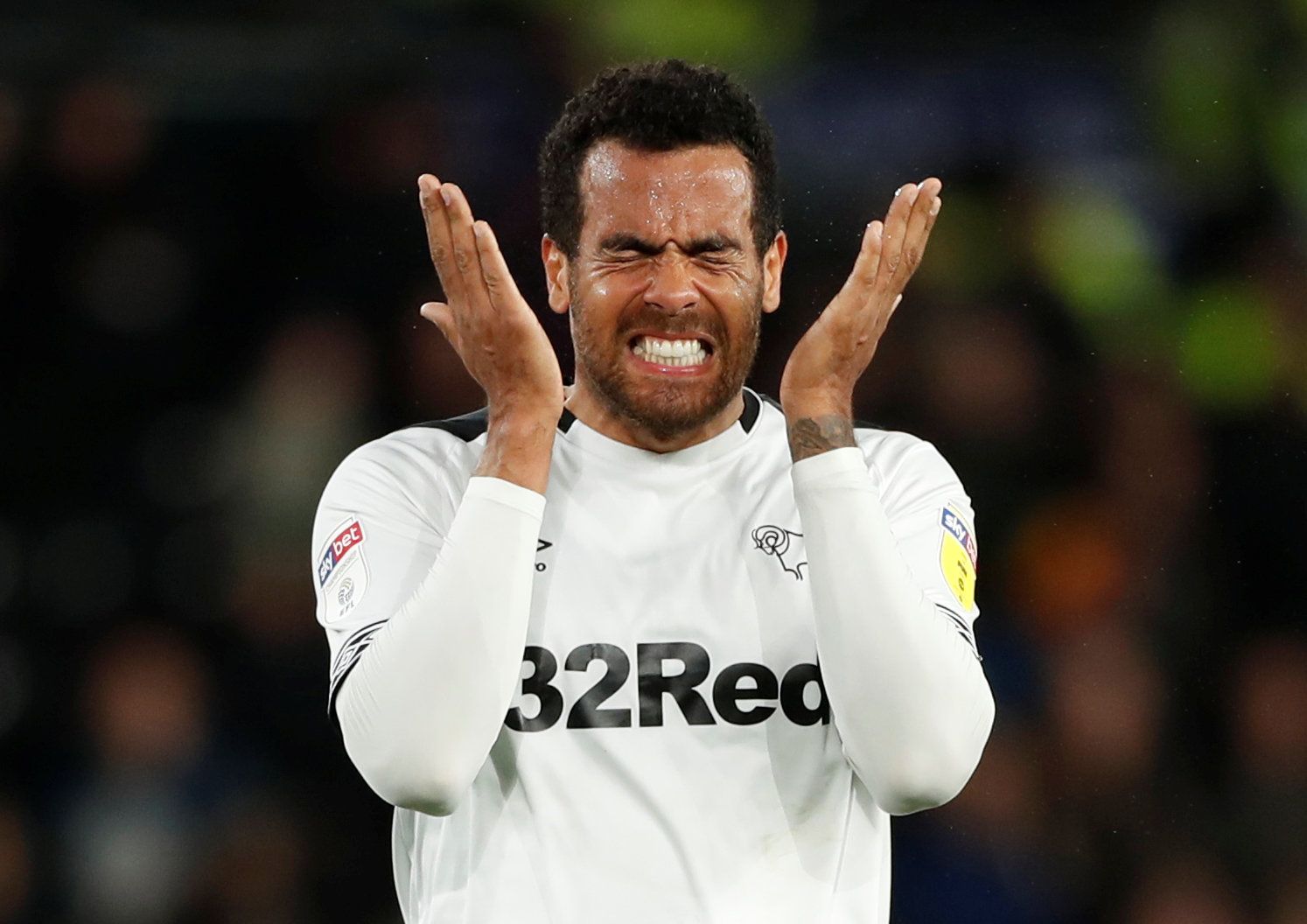 Soccer Football - Championship - Derby County v Millwall - Pride Park, Derby, Britain - February 20, 2019   Derby County's Tom Huddlestone reacts      Action Images/Lee Smith    EDITORIAL USE ONLY. No use with unauthorized audio, video, data, fixture lists, club/league logos or 