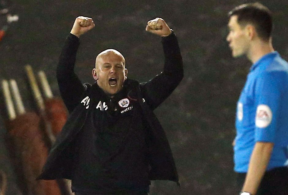 Soccer Football - Championship - Barnsley v Bristol City - Oakwell, Barnsley, Britain - November 1, 2019   Barnsley Interim manager Adam Murray celebrates their second goal   Action Images/Craig Brough    EDITORIAL USE ONLY. No use with unauthorized audio, video, data, fixture lists, club/league logos or "live" services. Online in-match use limited to 75 images, no video emulation. No use in betting, games or single club/league/player publications.  Please contact your account representative for