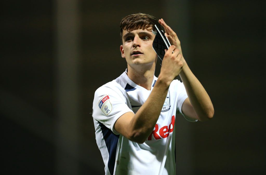 PRESTON, ENGLAND - AUGUST 27: Tom Bayliss of Preston North End applauds the fans after the Carabao Cup Second Round match between Preston North End and Hull City at the Deepdale on August 27, 2019 in Preston, England. (Photo by Lewis Storey/Getty Images)