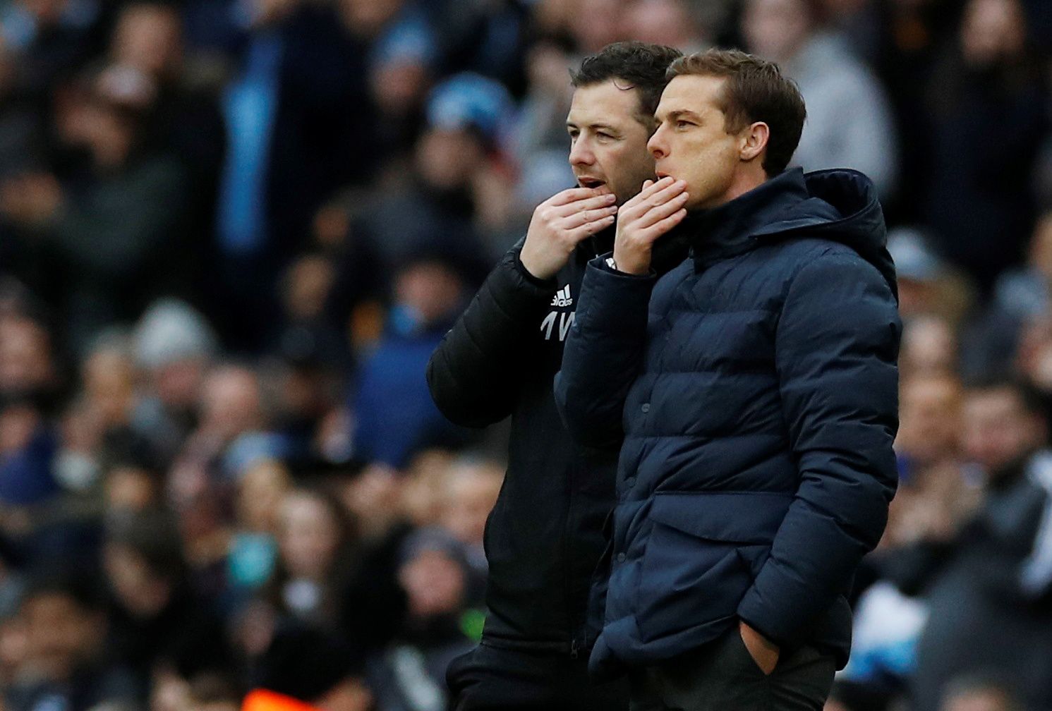 Soccer Football - FA Cup Fourth Round - Manchester City v Fulham - Etihad Stadium, Manchester, Britain - January 26, 2020  Fulham manager Scott Parker (R) and coach Matt Wells  REUTERS/Phil Noble