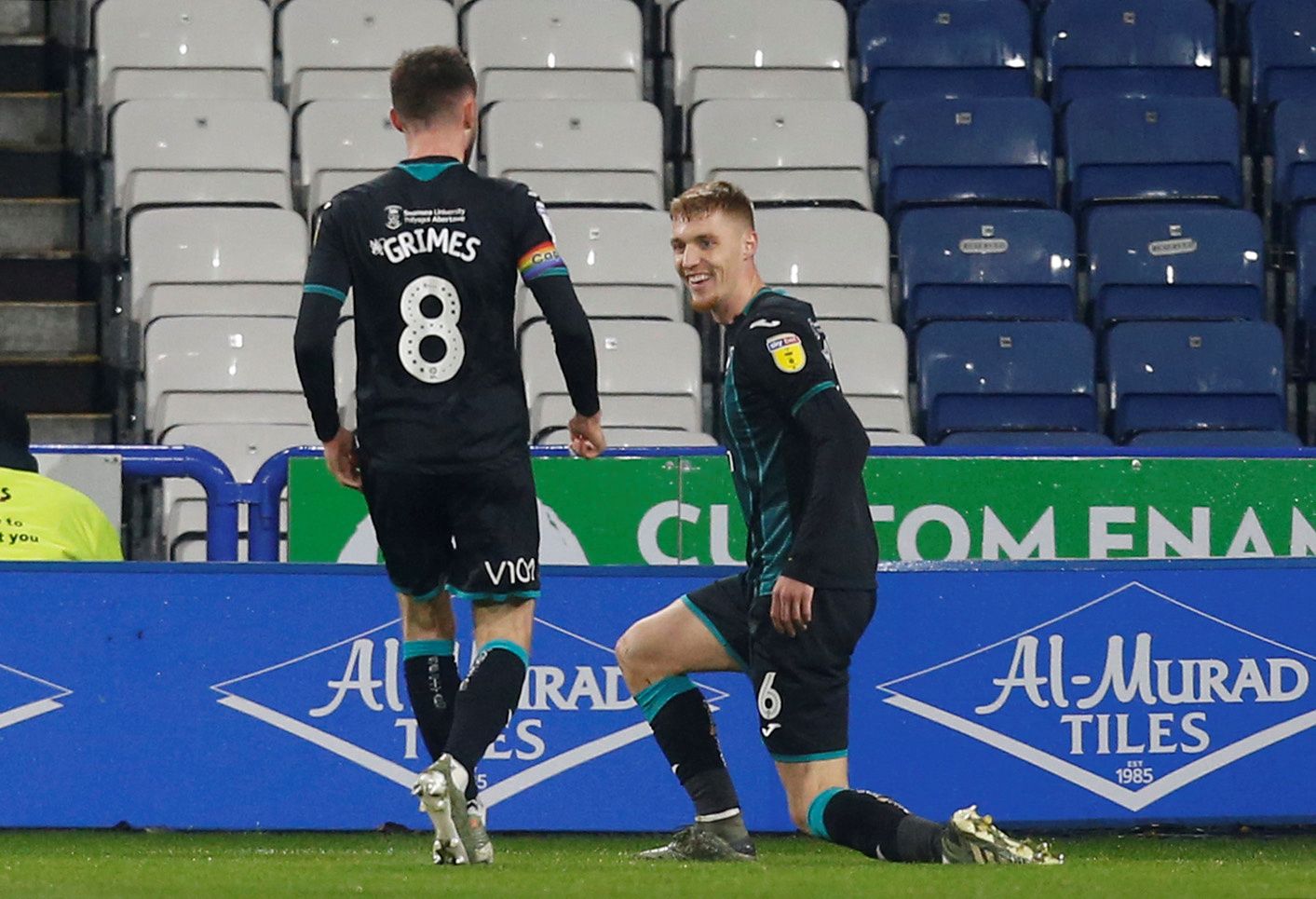 Soccer Football - Championship - Huddersfield Town v Swansea City - John Smith's Stadium, Huddersfield, Britain - November 26, 2019  Swansea City's Jay Fulton celebrates scoring their first goal   Action Images/Ed Sykes  EDITORIAL USE ONLY. No use with unauthorized audio, video, data, fixture lists, club/league logos or 