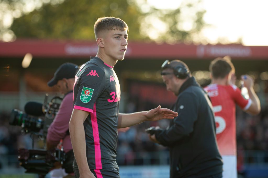 Jack Clarke of Leeds United before the Carabao Cup match between Salford City and Leeds United at Moor Lane, Salford on Tuesday 13th August 2019.     (Photo by Pat Scaasi/MI News/NurPhoto via Getty Images)
