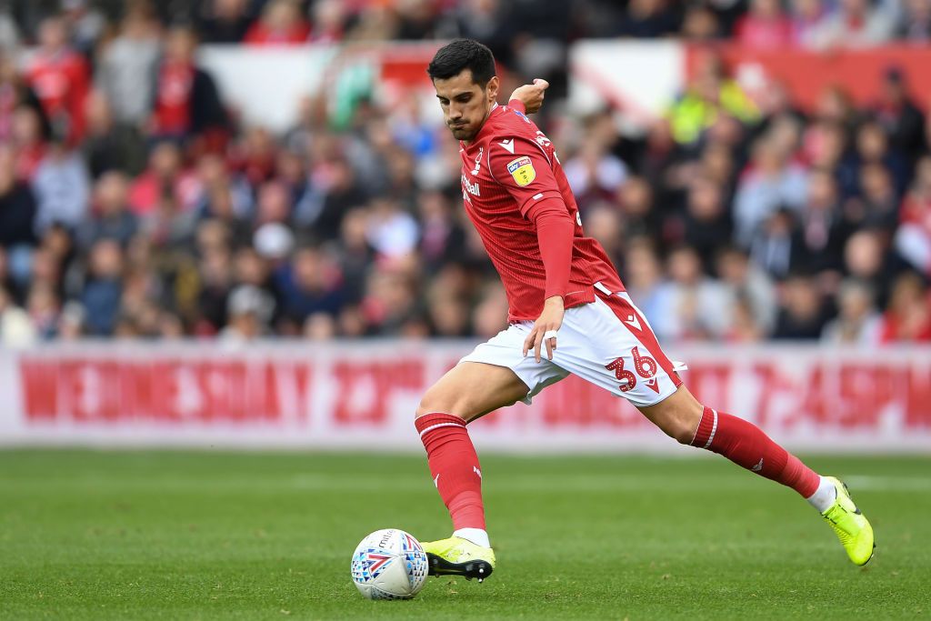 Chema Rodriguez (36) of Nottingham Forest during the Sky Bet Championship match between Nottingham Forest and Brentford at the City Ground, Nottingham on Saturday 5th October 2019. (Photo by Jon Hobley/MI News/NurPhoto via Getty Images)