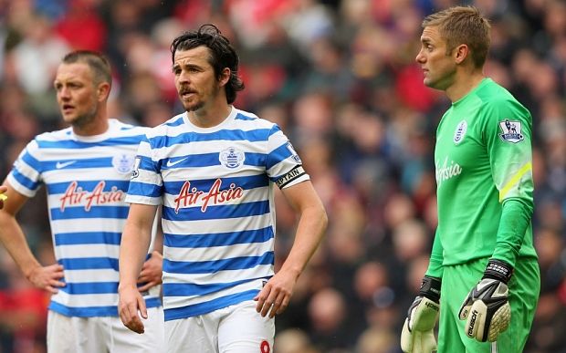 LIVERPOOL, ENGLAND - MAY 02:  Joey Barton, Robert Green and Clint Hill of Queens Park Rangers look on during the Barclays Premier League match between Liverpool and Queens Park Rangers at Anfield on May 2, 2015 in Liverpool, England.  (Photo by Alex Livesey/Getty Images)