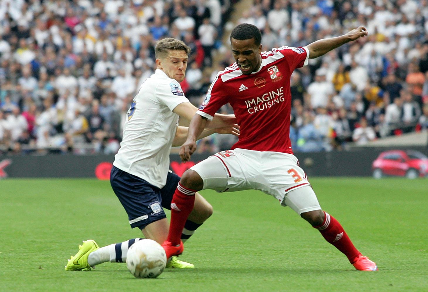 Football - Preston North End v Swindon Town - Sky Bet Football League One Play-Off Final - Wembley Stadium - 24/5/15 
Swindon's Nathan Byrne in action with Preston North End's Calum Woods 
Mandatory Credit: Action Images / David Field 
Livepic 
EDITORIAL USE ONLY. No use with unauthorized audio, video, data, fixture lists, club/league logos or 