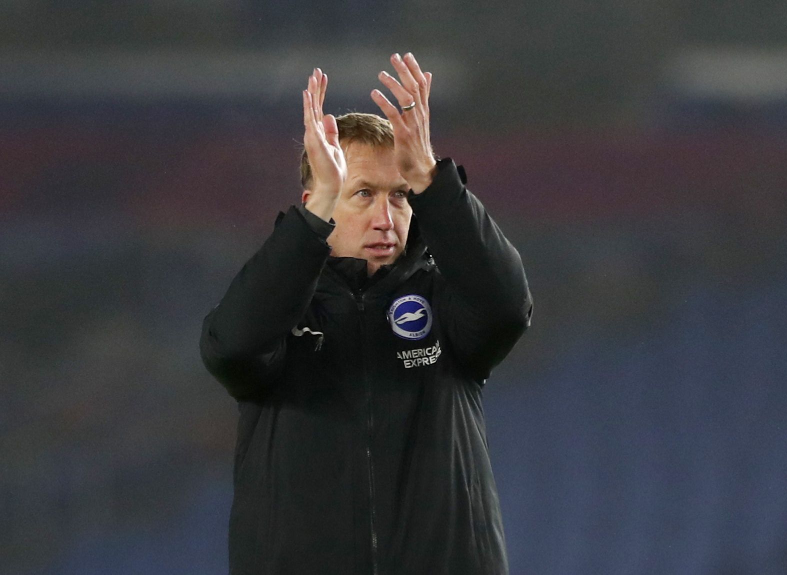 Soccer Football - Premier League - Brighton &amp; Hove Albion v Southampton - The American Express Community Stadium, Brighton, Britain - December 7, 2020   Brighton &amp; Hove Albion manager Graham Potter looks dejected after the match Pool via REUTERS/Naomi Baker EDITORIAL USE ONLY. No use with unauthorized audio, video, data, fixture lists, club/league logos or 'live' services. Online in-match use limited to 75 images, no video emulation. No use in betting, games or single club /league/player