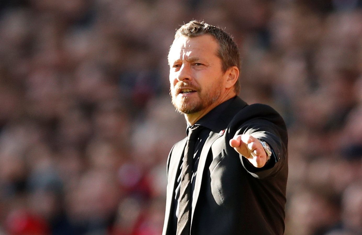 Soccer Football - Premier League - Liverpool v Fulham - Anfield, Liverpool, Britain - November 11, 2018  Fulham manager Slavisa Jokanovic gestures     Action Images via Reuters/Andrew Boyers  EDITORIAL USE ONLY. No use with unauthorized audio, video, data, fixture lists, club/league logos or 