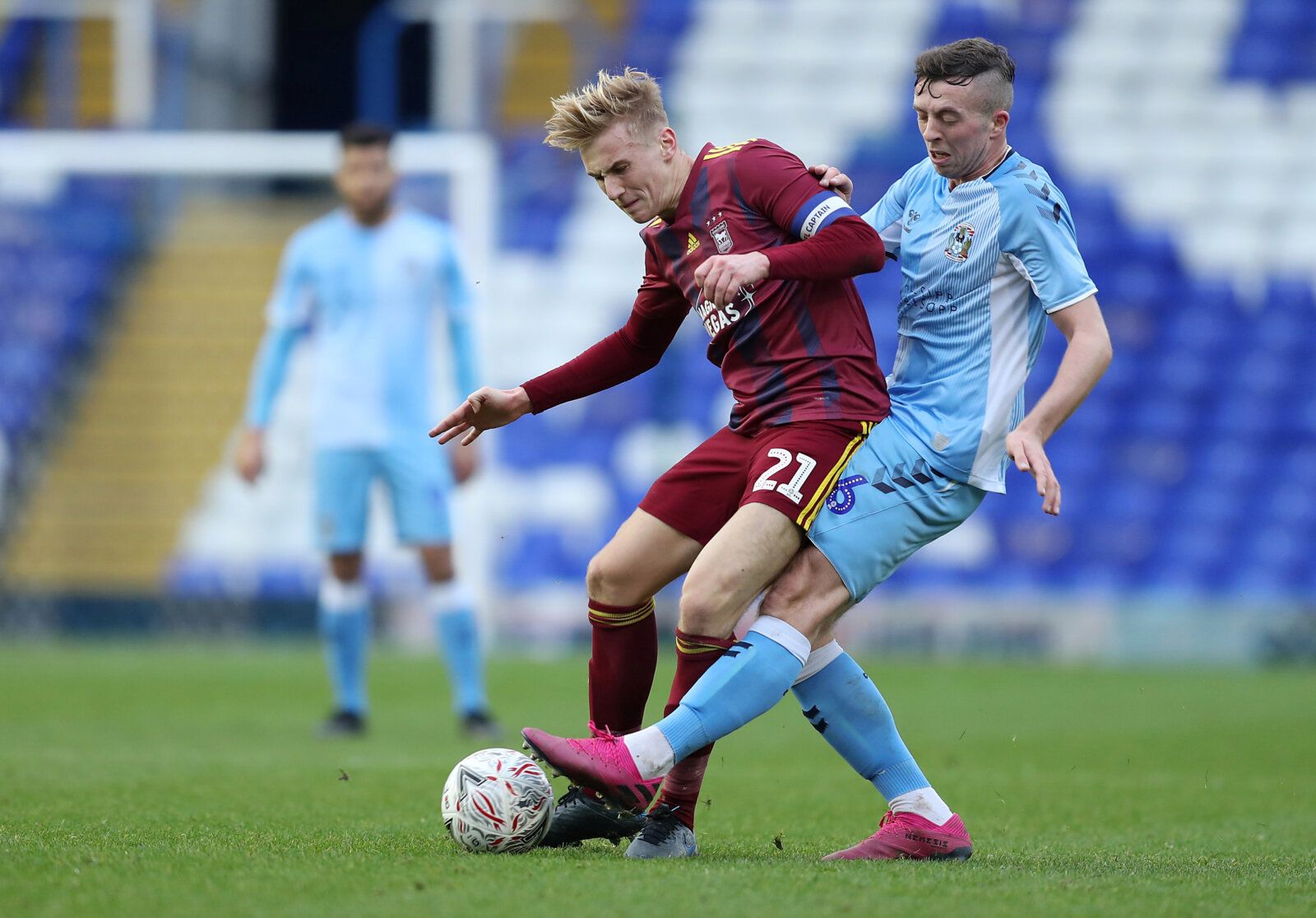 Soccer Football - FA Cup Second Round - Coventry City v Ipswich Town - St. Andrew's Trillion Trophy Stadium, Birmingham, Britain - December 1, 2019   Ipswich Town's Flynn Downes in action with Coventry City's Liam Kelly    Action Images/John Clifton