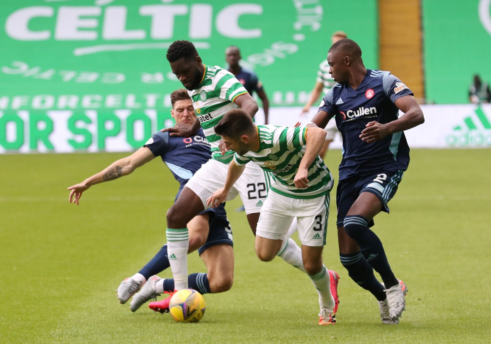 Soccer Football - Scottish Premiership - Celtic v Hamilton - Celtic Park, Glasgow, Scotland, Britain - August 2, 2020   Celtic's Odsonne Edouard in action with Hamilton's Hakeem Odoffin, as play resumes behind closed doors following the outbreak of the coronavirus disease (COVID-19)   Pool via REUTERS/Ian MacNicol