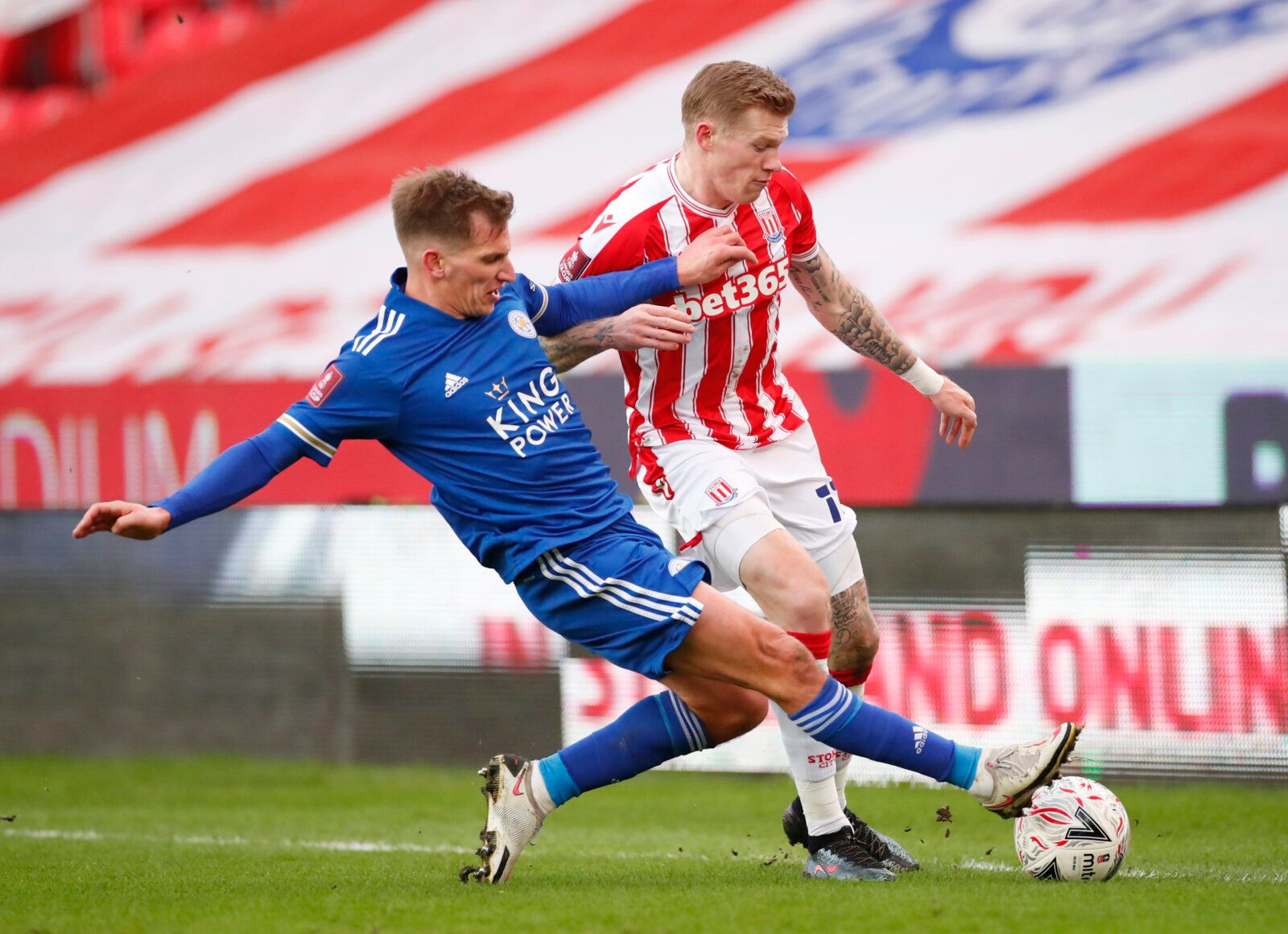 Soccer Football - FA Cup - Third Round - Stoke City v Leicester City - bet365 Stadium, Stoke-On-Trent, Britain - January 9, 2021 Stoke City's James McClean in action with Leicester City's Marc Albrighton Action Images via Reuters/Andrew Boyers