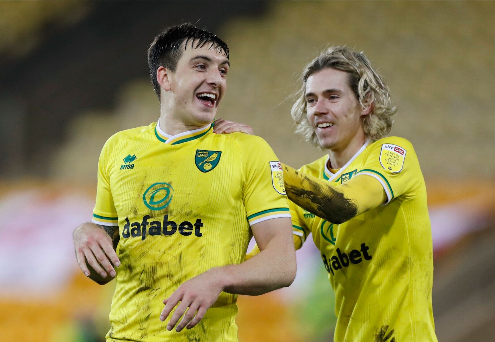 Soccer Football - Championship - Norwich City v Bristol City - Carrow Road, Norwich, Britain - January 20, 2021  Norwich City's Jordan Hugill celebrates scoring their second goal with teammates Action Images/Paul Childs EDITORIAL USE ONLY. No use with unauthorized audio, video, data, fixture lists, club/league logos or 'live' services. Online in-match use limited to 75 images, no video emulation. No use in betting, games or single club /league/player publications.  Please contact your account re