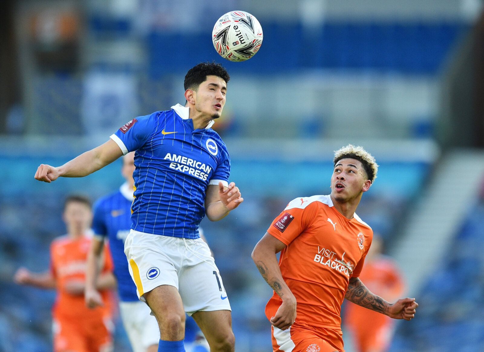 Soccer Football - FA Cup - Fourth Round - Brighton &amp; Hove Albion v Blackpool - The American Express Community Stadium, Brighton, Britain - January 23, 2021 Brighton &amp; Hove Albion's Steven Alzate in action with Blackpool's Jordan Lawrence-Gabriel Pool via REUTERS/Glyn Kirk