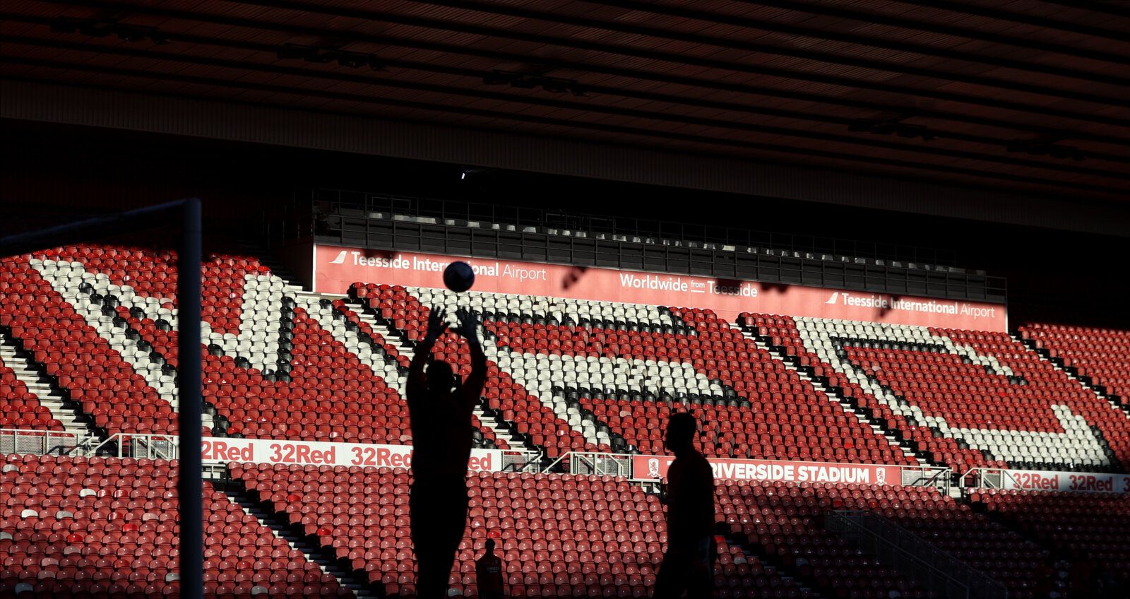 Soccer Football - Championship - Middlesbrough v Blackburn Rovers - Riverside Stadium, Middlesbrough, Britain - January 24, 2021 General view of the silhouette of Middlesbrough's Marcus Bettinelli during warm up before the match Action Images/Lee Smith