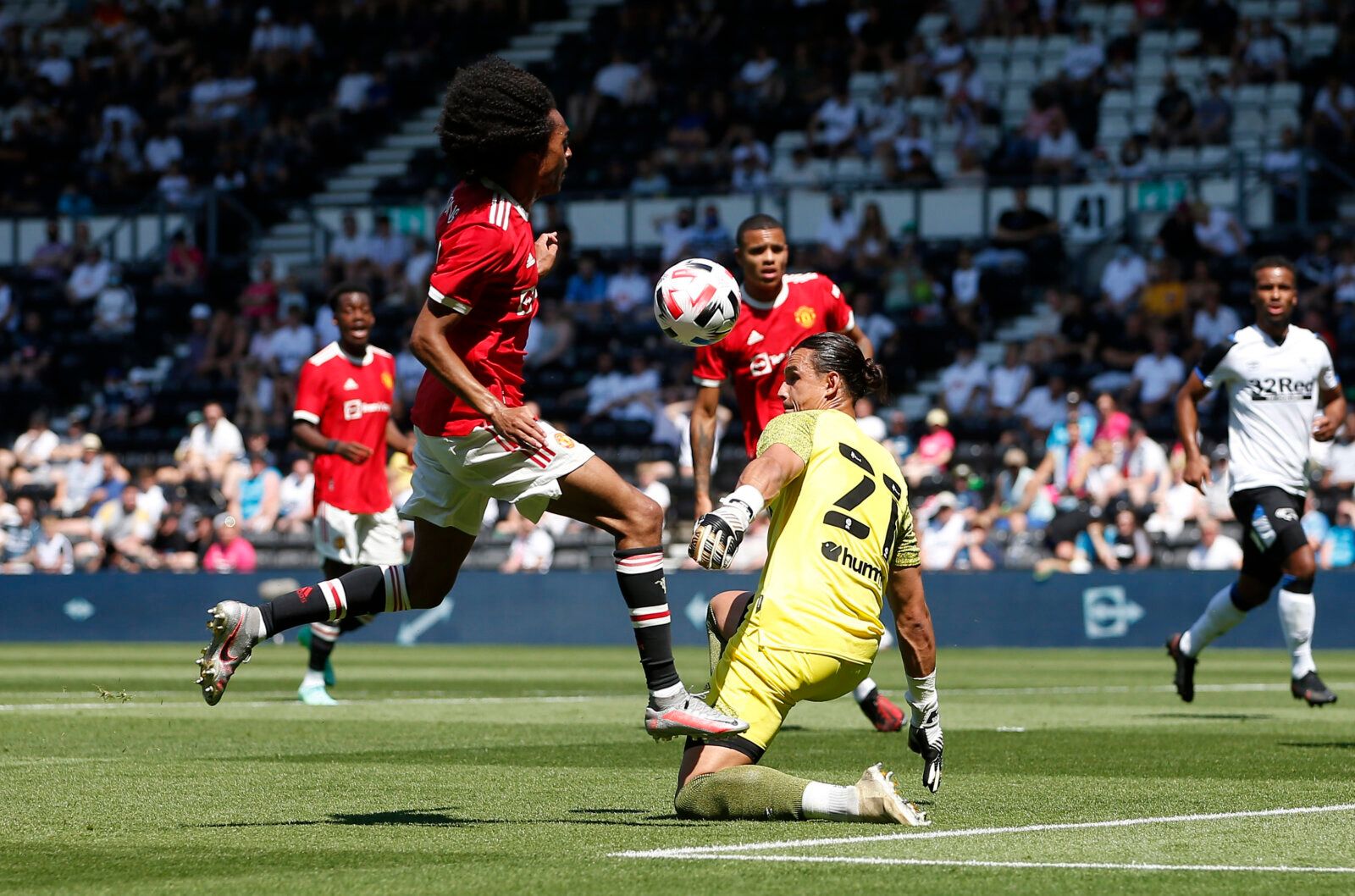Soccer Football - Pre Season Friendly - Derby County v Manchester United - Pride Park, Derby, Britain - July 18, 2021 Manchester United's Tahith Chong in action before scoring their first goal Action Images via Reuters/Craig Brough