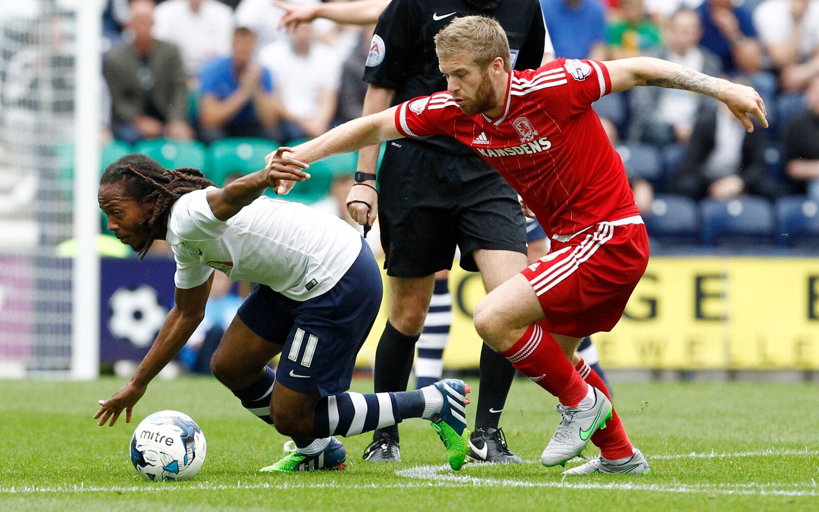 Football - Preston North End v Middlesbrough - Sky Bet Football League Championship - Deepdale - 9/8/15 
Preston North End's Daniel Johnson (L) in action with Middlesbrough's Adam Clayton 
Mandatory Credit: Action Images / Craig Brough 
Livepic 
EDITORIAL USE ONLY. No use with unauthorized audio, video, data, fixture lists, club/league logos or 