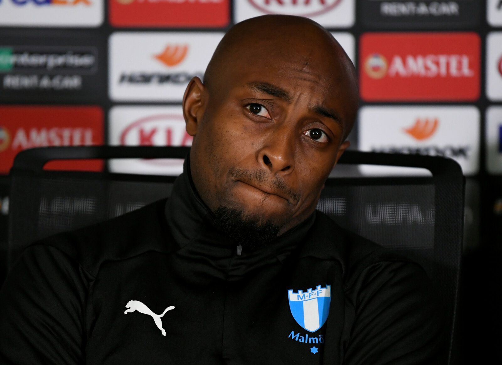 Soccer Football - Europa League - Malmo FF Press Conference - Stamford Bridge, London, Britain - February 20, 2019   Malmo's Fouad Bachirou during the press conference   Action Images via Reuters/Tony O'Brien