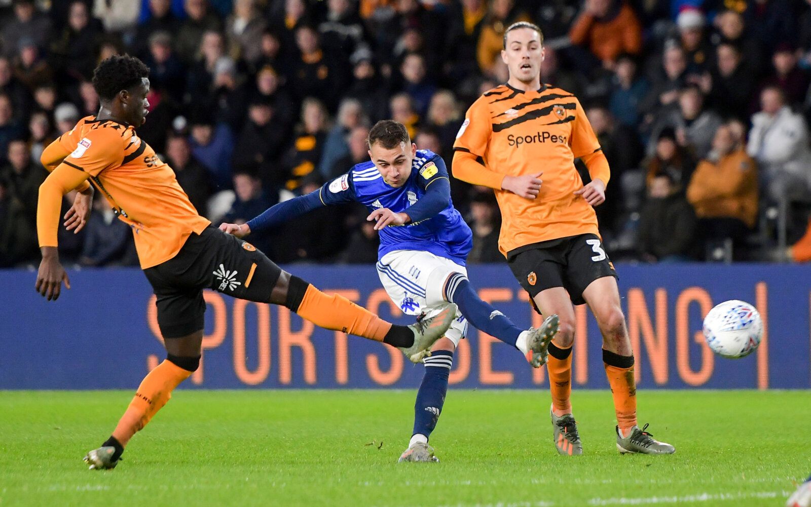 Soccer Football - Championship - Hull City v Birmingham City - KCOM Stadium, Hull, Britain - December 21, 2019   Birmingham City's Fran Villalba shoots at goal    Action Images/Paul Burrows    EDITORIAL USE ONLY. No use with unauthorized audio, video, data, fixture lists, club/league logos or 