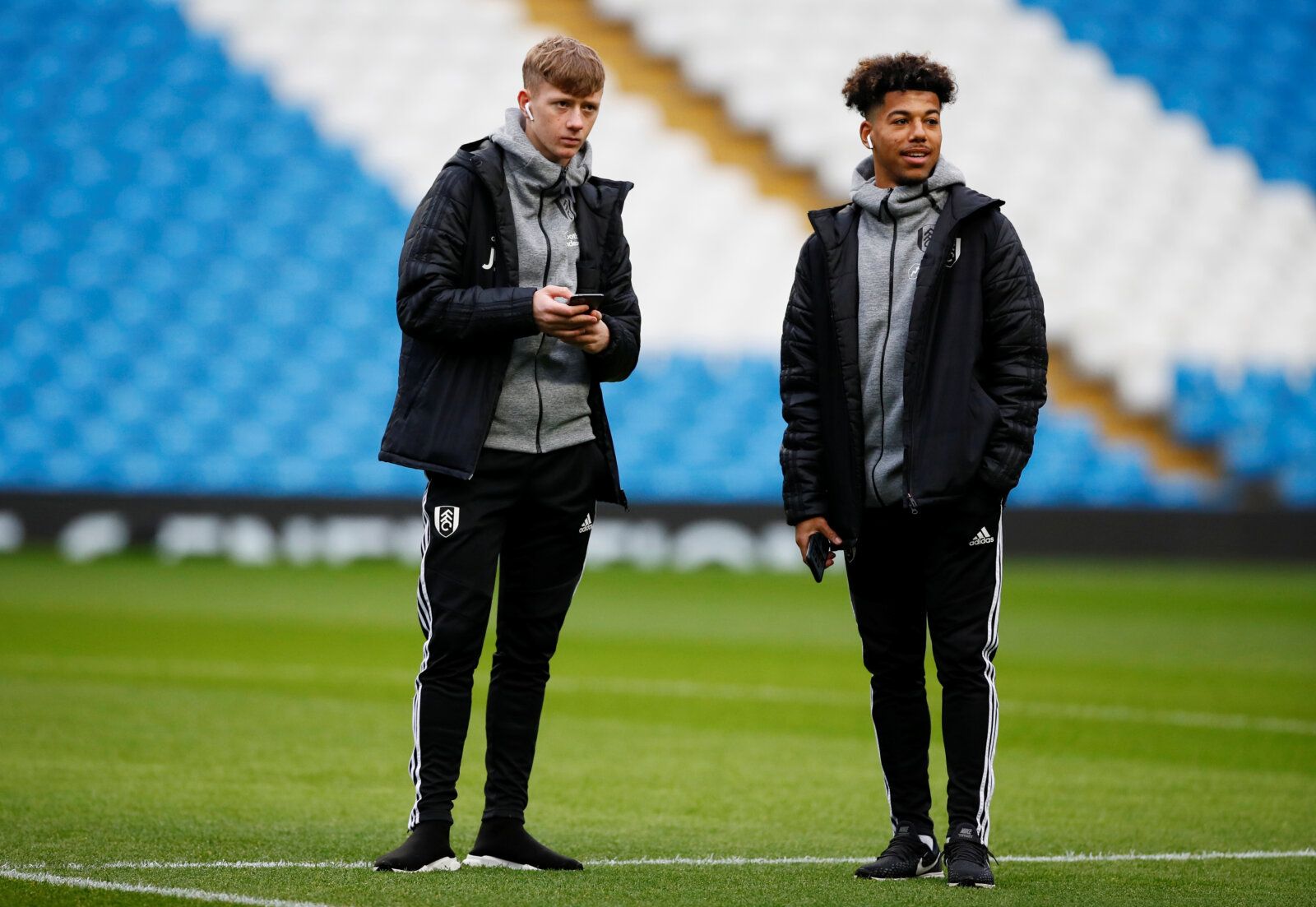Soccer Football -  FA Cup Fourth Round - Manchester City v Fulham - Etihad Stadium, Manchester, Britain - January 26, 2020  Fulham's Jay Stansfield and Sylvester Jasper on the pitch before the match  Action Images via Reuters/Jason Cairnduff