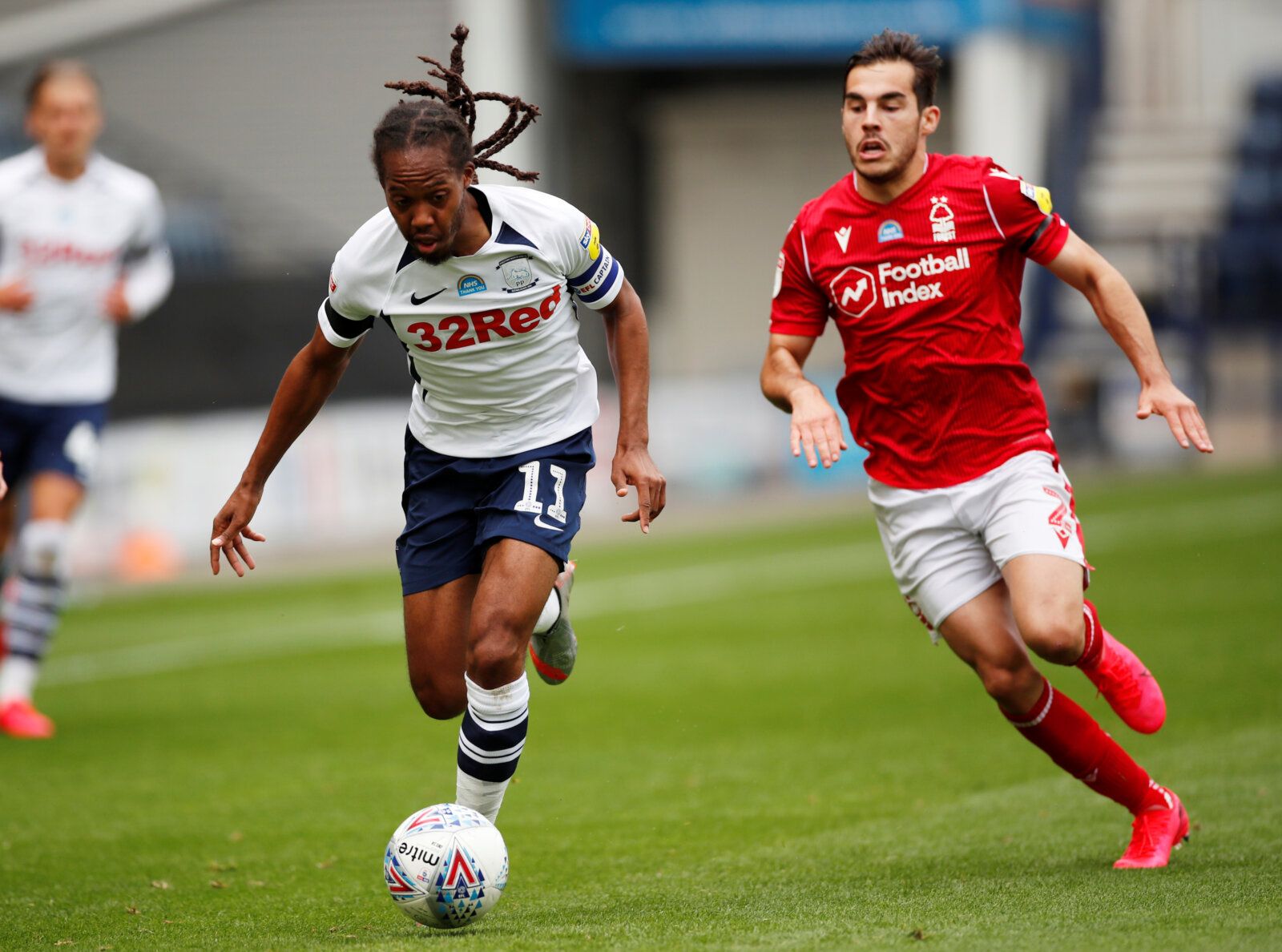 Soccer Football - Championship - Preston North End v Nottingham Forest - Deepdale, Preston, Britain - July 11, 2020   Preston North End's Daniel Johnson in action with Nottingham Forest's Yuri Ribeiro, as play resumes behind closed doors following the outbreak of the coronavirus disease (COVID-19)   Action Images/Andrew Boyers    EDITORIAL USE ONLY. No use with unauthorized audio, video, data, fixture lists, club/league logos or "live" services. Online in-match use limited to 75 images, no video