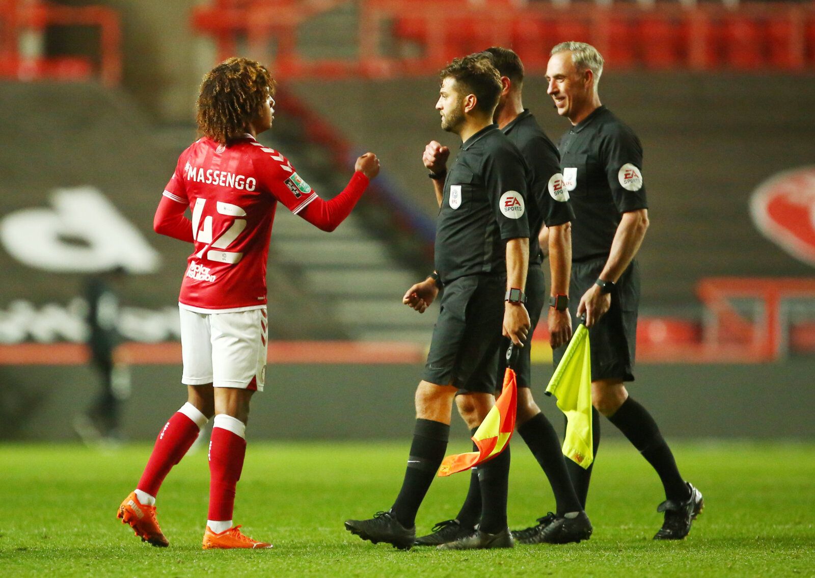 Soccer Football - Carabao Cup Third Round - Bristol City v Aston Villa - Ashton Gate Stadium, Bristol, Britain - September 24, 2020 Bristol City's Han-Noah Massengo at the end of the match Pool via REUTERS/Geoff Caddick EDITORIAL USE ONLY. No use with unauthorized audio, video, data, fixture lists, club/league logos or 'live' services. Online in-match use limited to 75 images, no video emulation. No use in betting, games or single club/league/player publications.  Please contact your account rep
