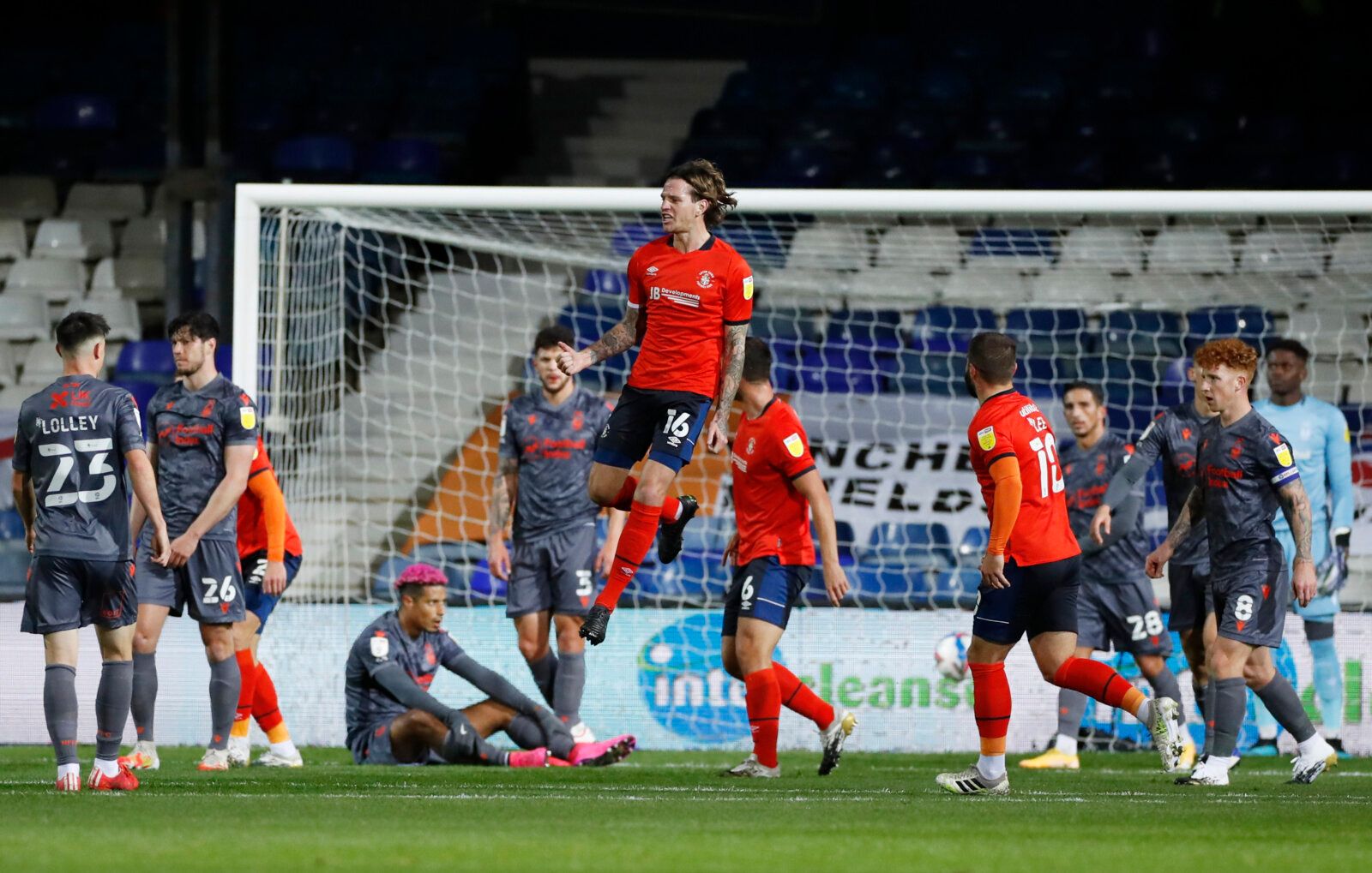 Soccer Football - Championship - Luton Town v Nottingham Forest - Kenilworth Road, Luton, Britain - October 28, 2020 Luton's Glen Rea celebrates scoring their first goal Action Images/Paul Childs EDITORIAL USE ONLY. No use with unauthorized audio, video, data, fixture lists, club/league logos or 'live' services. Online in-match use limited to 75 images, no video emulation. No use in betting, games or single club /league/player publications.  Please contact your account representative for further