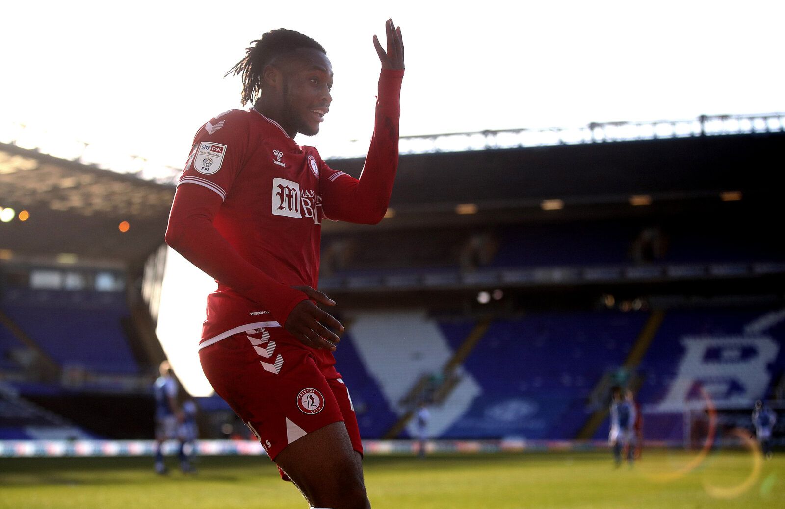 Soccer Football - Championship - Birmingham City v Bristol City - St Andrew's, Birmingham, Britain - March 13, 2021 Bristol City's Antoine Semenyo celebrates scoring their second goal Action Images/Carl Recine EDITORIAL USE ONLY. No use with unauthorized audio, video, data, fixture lists, club/league logos or 'live' services. Online in-match use limited to 75 images, no video emulation. No use in betting, games or single club /league/player publications.  Please contact your account representati