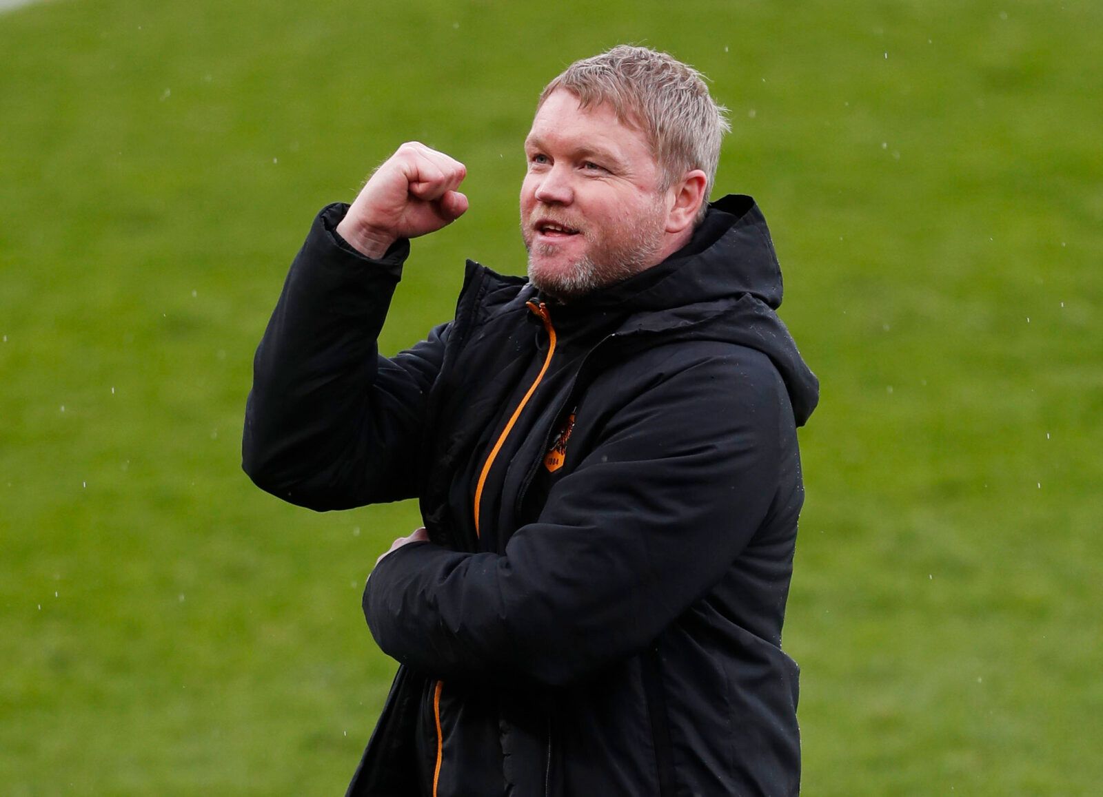 Soccer Football - League One - Hull City v Wigan Athletic - KCOM Stadium, Hull, Britain - May 1, 2021 Hull City manager Grant McCann celebrates winning League One after the match Action Images/Lee Smith EDITORIAL USE ONLY. No use with unauthorized audio, video, data, fixture lists, club/league logos or 'live' services. Online in-match use limited to 75 images, no video emulation. No use in betting, games or single club /league/player publications.  Please contact your account representative for 