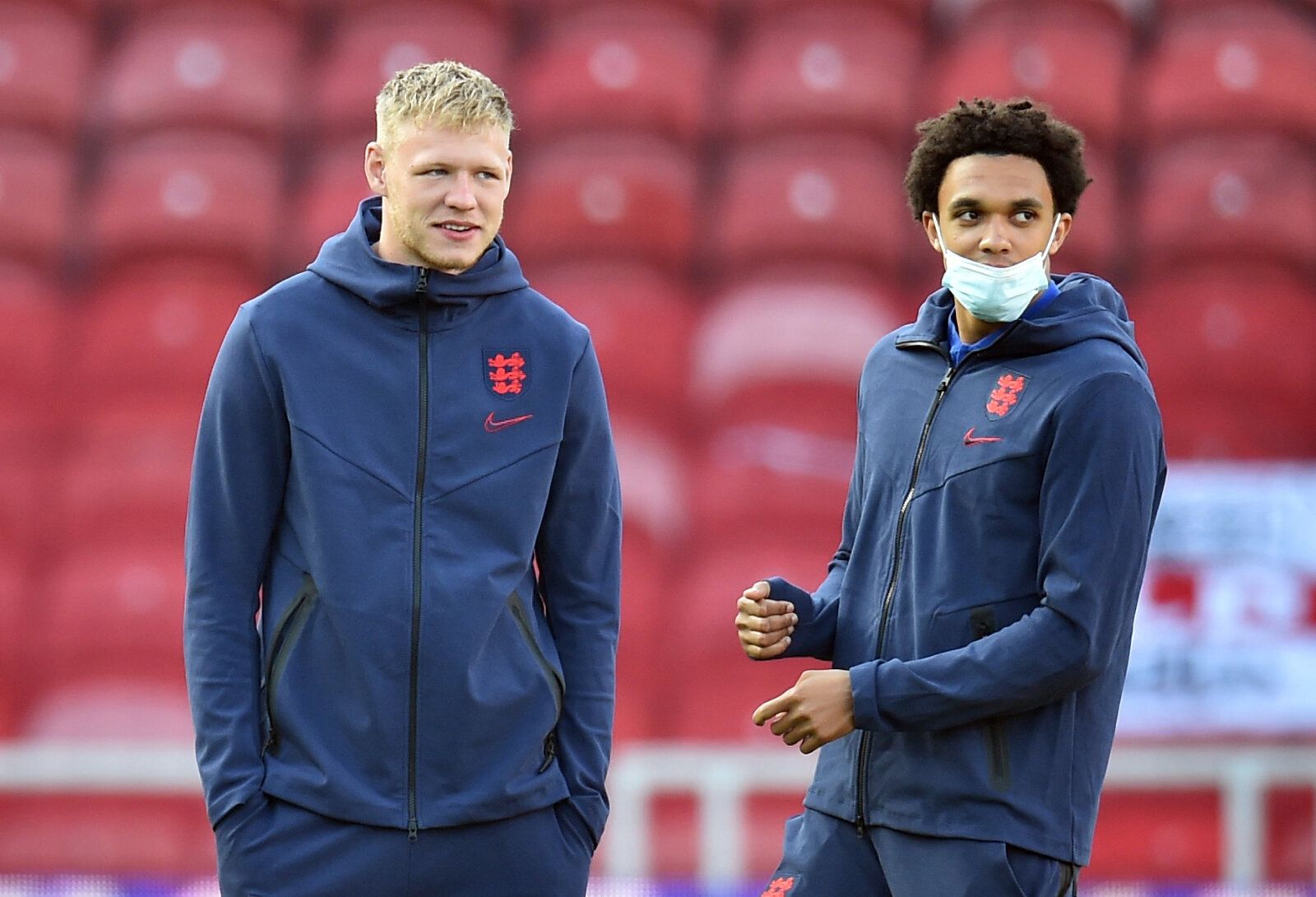 Soccer Football - International Friendly - England v Austria - Riverside Stadium, Middlesbrough, Britain - June 2, 2021 England's Aaron Ramsdale and Trent Alexander-Arnold before the match Pool via REUTERS/Peter Powell