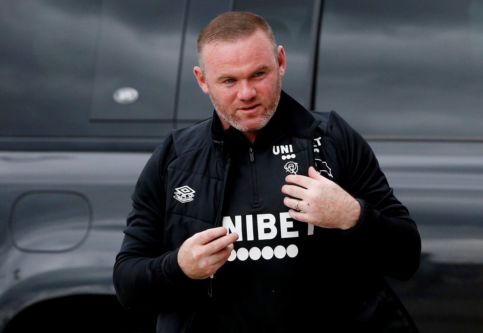 Soccer Football - Championship - Derby County v Huddersfield Town - Pride Park, Derby, Britain - August 7, 2021 Derby County manager Wayne Rooney arrives for the match  Action Images/Craig Brough