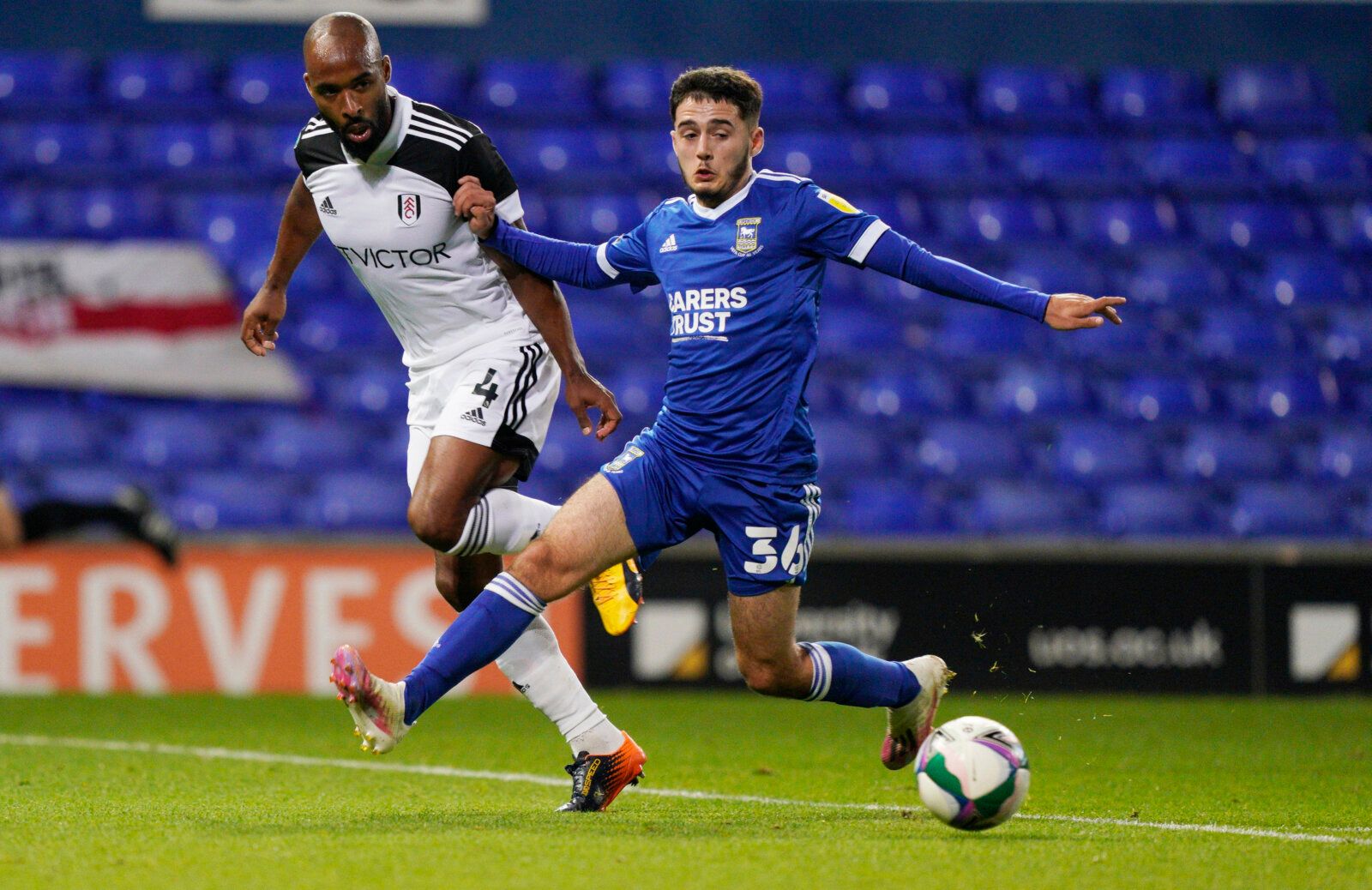 Soccer Football - Carabao Cup Second Round - Ipswich Town v Fulham - Portman Road, Ipswich, Britain - September 16, 2020. Fulham's Denis Odoi in action with Ipswich Town's Armando Dobra Pool via REUTERS/Will Oliver EDITORIAL USE ONLY. No use with unauthorized audio, video, data, fixture lists, club/league logos or 'live' services. Online in-match use limited to 75 images, no video emulation. No use in betting, games or single club/league/player publications.  Please contact your account represen