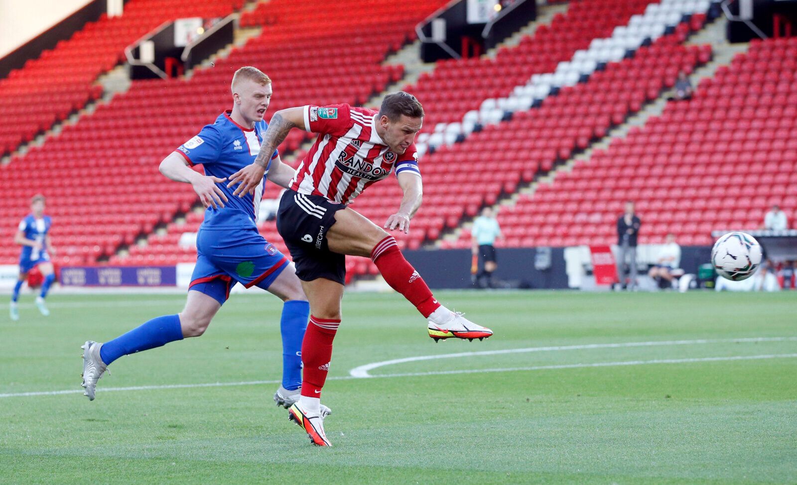 Soccer Football - Carabao Cup - First Round - Sheffield United v Carlisle United - Bramall Lane, Sheffield, Britain - August 10, 2021 Sheffield United's Billy Sharp shoots at goal Action Images/Ed Sykes EDITORIAL USE ONLY. No use with unauthorized audio, video, data, fixture lists, club/league logos or 'live' services. Online in-match use limited to 75 images, no video emulation. No use in betting, games or single club /league/player publications.  Please contact your account representative for 