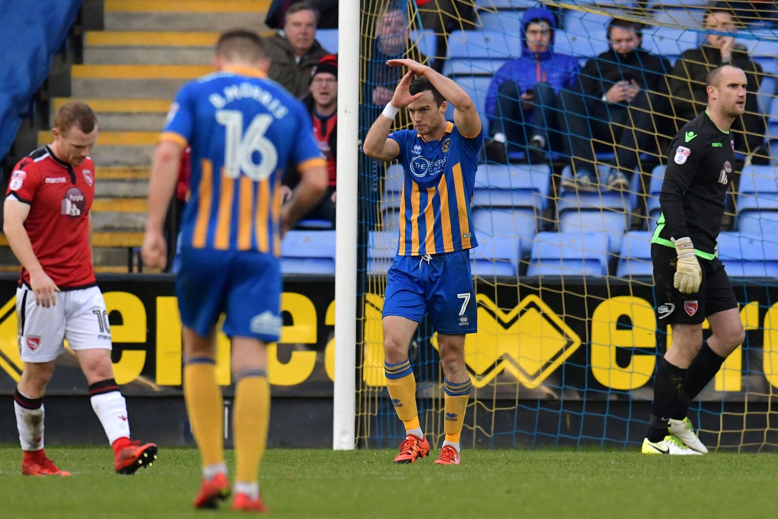Soccer Football - FA Cup Second Round - Shrewsbury Town vs Morecambe - Montgomery Waters Meadow, Shrewsbury, Britain - December 2, 2017   Shrewsbury Town's Shaun Whalley celebrates scoring their second goal from the penalty spot   Action Images/Paul Burrows