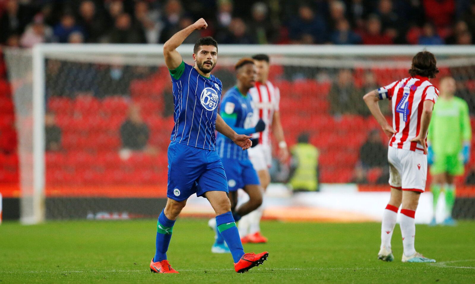Soccer Football - Championship - Stoke City v Wigan Athletic - bet365 Stadium, Stoke-on-Trent, Britain - November 23, 2019   Wigan Athletic's Sam Morsy celebrates scoring their first goal      Action Images/Craig Brough    EDITORIAL USE ONLY. No use with unauthorized audio, video, data, fixture lists, club/league logos or 