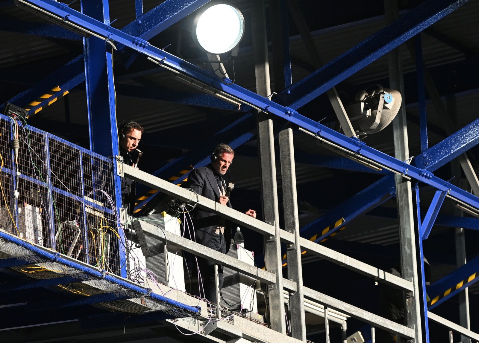 Soccer Football - Premier League - Everton v Liverpool - Goodison Park, Liverpool, Britain - June 21, 2020 Sky pundits Gary Neville and Jamie Carragher, as play resumes behind closed doors following the outbreak of the coronavirus disease (COVID-19) Shaun Botterill/Pool via REUTERS  EDITORIAL USE ONLY. No use with unauthorized audio, video, data, fixture lists, club/league logos or 