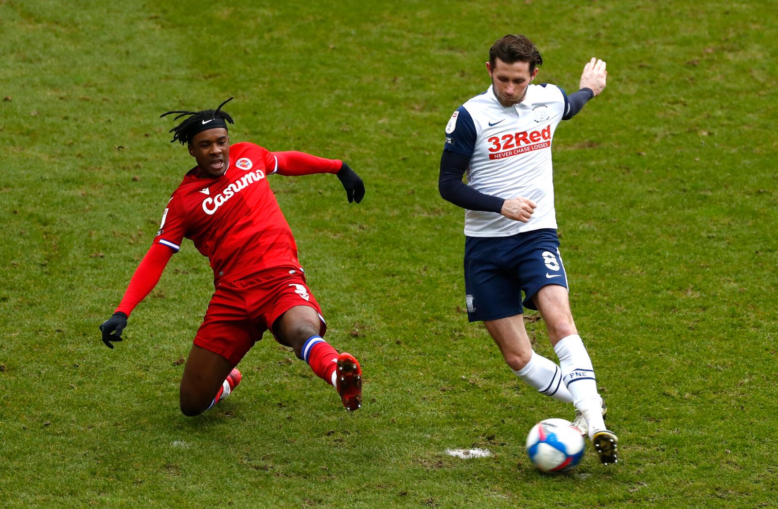 Soccer Football - Championship - Preston North End v Reading - Deepdale, Preston, Britain - January 24, 2021 Reading's Omar Richards in action with Preston Preston North End's Alan Browne Action Images/Jason Cairnduff