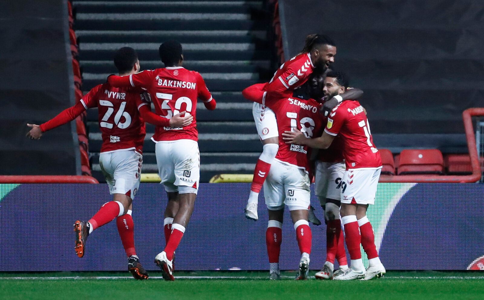 Soccer Football - Championship - Bristol City v Huddersfield Town - Ashton Gate Stadium, Bristol, Britain - January 26, 2021 Bristol City's Famara Diedhiou celebrates scoring their second goal with teammates Action Images/Matthew Childs EDITORIAL USE ONLY. No use with unauthorized audio, video, data, fixture lists, club/league logos or 'live' services. Online in-match use limited to 75 images, no video emulation. No use in betting, games or single club /league/player publications.  Please contac