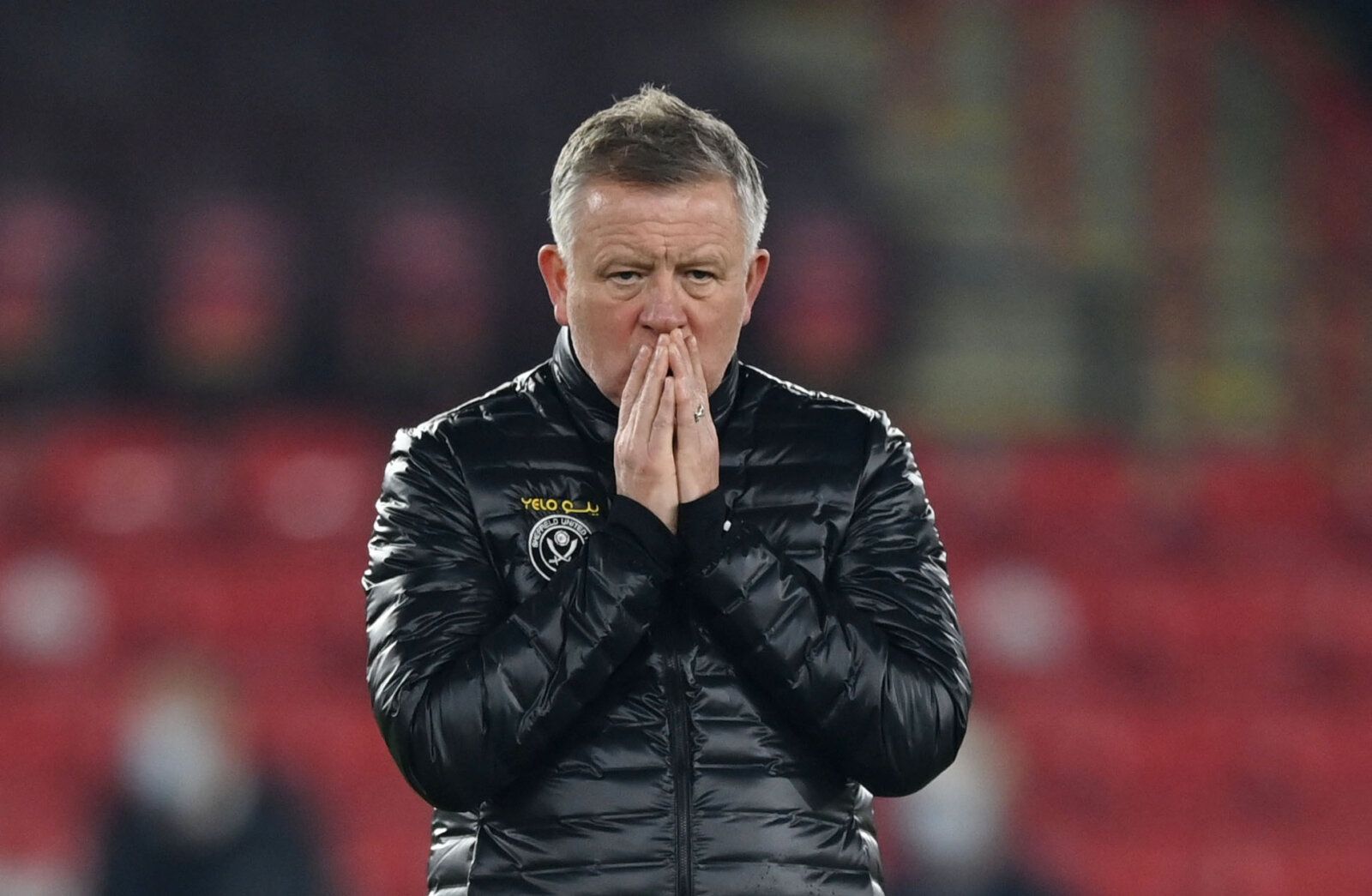 Soccer Football - Premier League - Sheffield United v Liverpool - Bramall Lane, Sheffield, Britain - February 28, 2021 Sheffield United manager Chris Wilder during the warm up before the match Pool via REUTERS/Shaun Botterill EDITORIAL USE ONLY. No use with unauthorized audio, video, data, fixture lists, club/league logos or 'live' services. Online in-match use limited to 75 images, no video emulation. No use in betting, games or single club /league/player publications.  Please contact your acco