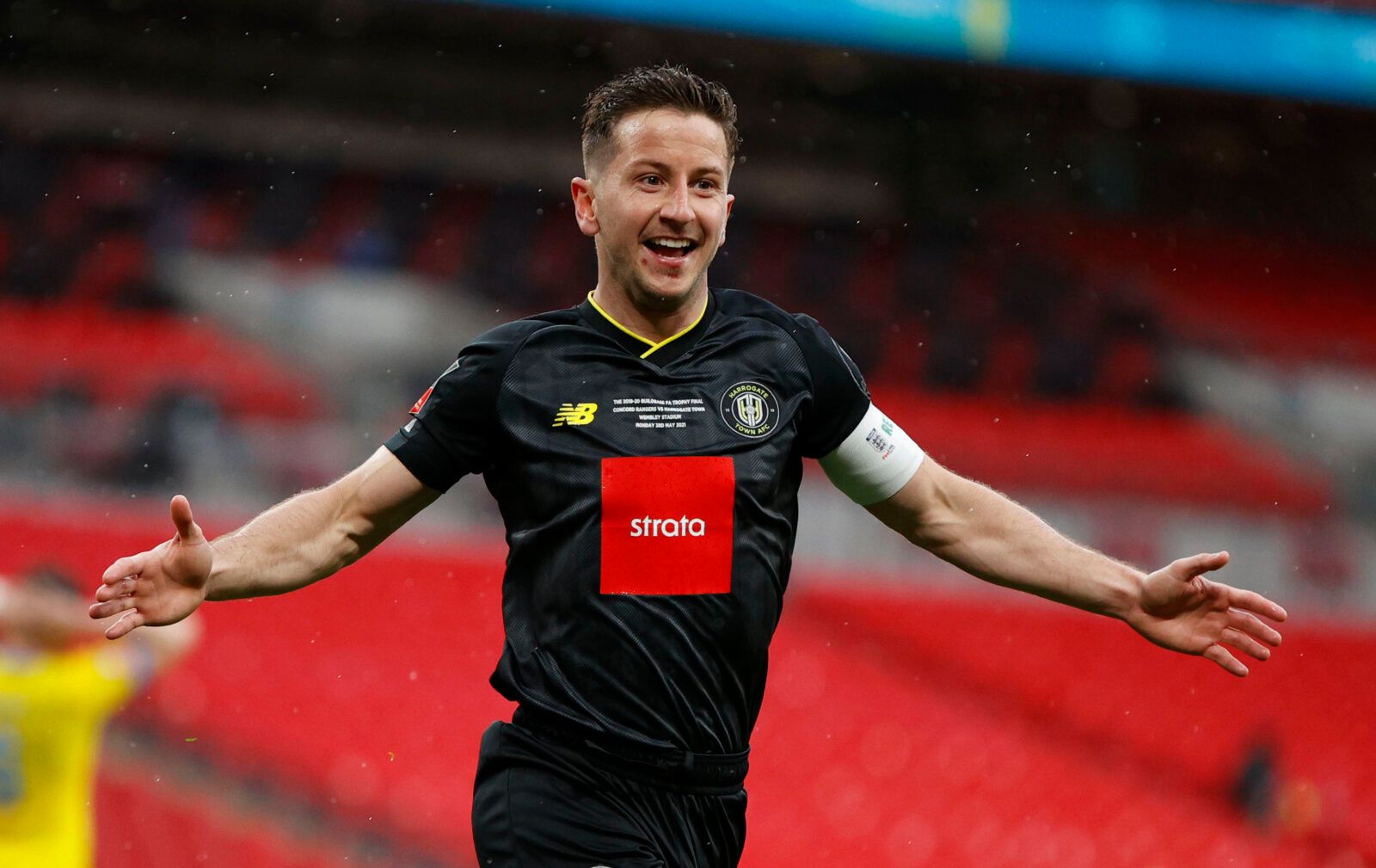 Soccer Football - 2019/20 FA Trophy Final - Concord Rangers v Harrogate Town - Wembley Stadium, London, Britain - May 3, 2021 Harrogate Town's Josh Falkingham celebrates scoring their first goal Action Images/John Sibley EDITORIAL USE ONLY. No use with unauthorized audio, video, data, fixture lists, club/league logos or 'live' services. Online in-match use limited to 75 images, no video emulation. No use in betting, games or single club /league/player publications.  Please contact your account r