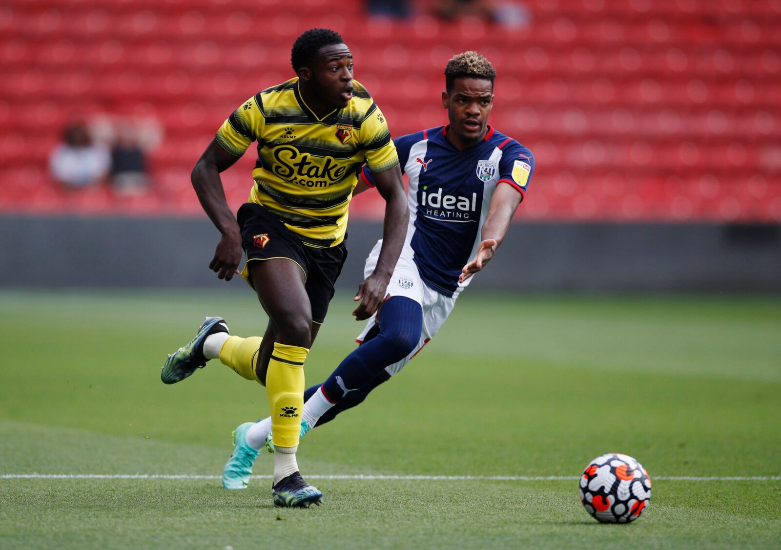 Soccer Football - Pre Season Friendly - Watford v West Bromwich Albion - Vicarage Road, Watford, Britain - July 24, 2021 Watford's Jeremy Ngakia in action with West Bromwich Albion's Grady Diangana Action Images via Reuters/Paul Childs