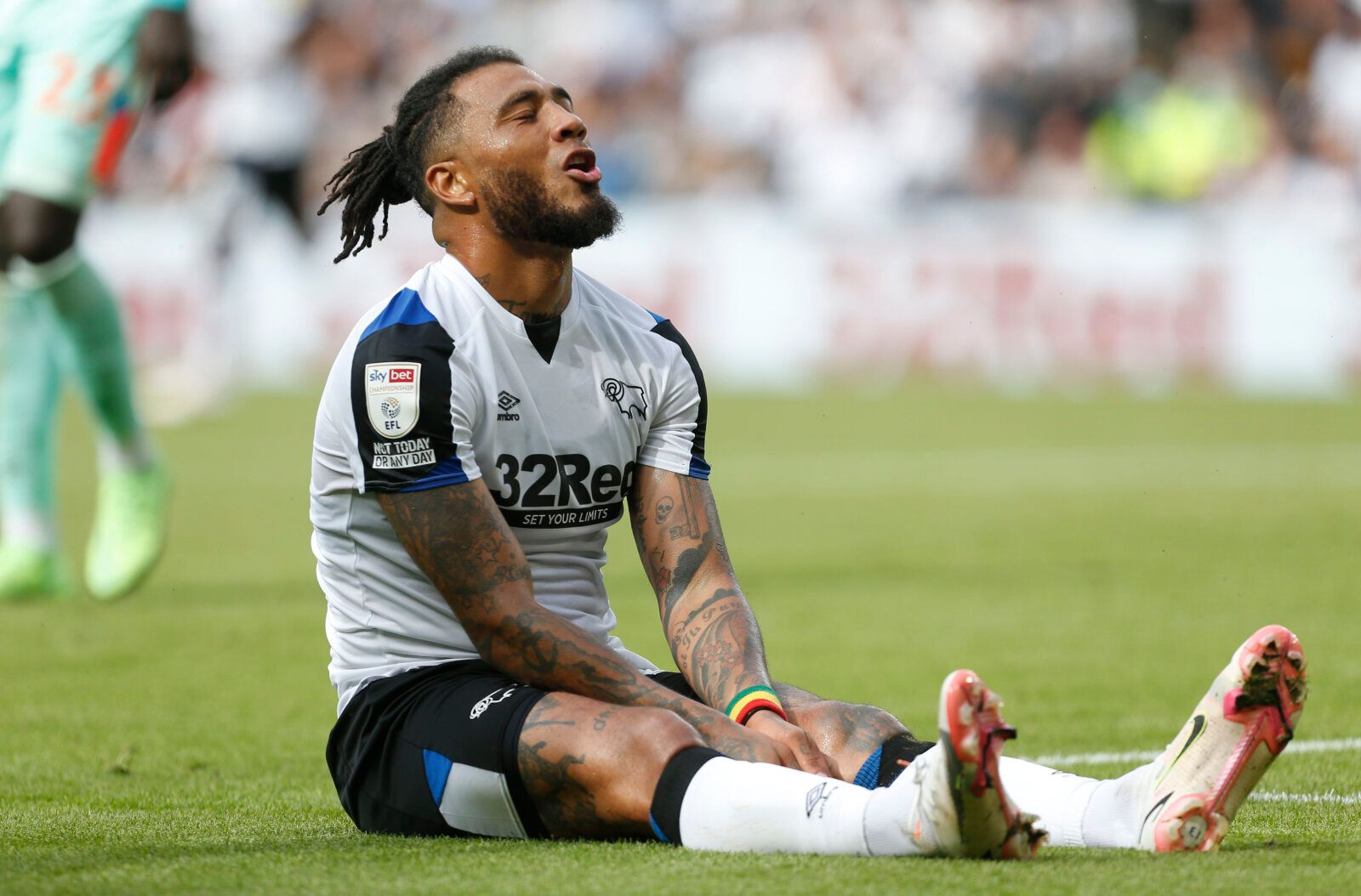 Soccer Football - Championship - Derby County v Huddersfield Town - Pride Park, Derby, Britain - August 7, 2021  Derby County's Colin Kazim-Richards reacts as he misses a chance to score Action Images/Craig Brough