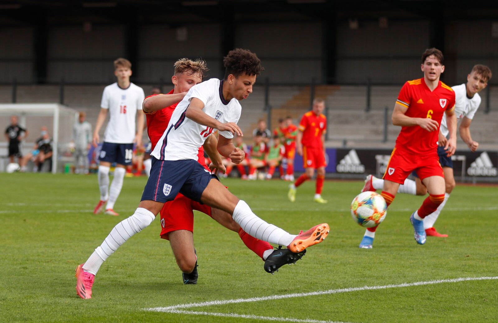 Soccer Football - Under 18 International Friendly - Wales v England - Spytty Park, Newport, Wales Britain - September 3, 2021 Wales' Zac Williams in action with England's Kaide Gordon Action Images/Matthew Childs
