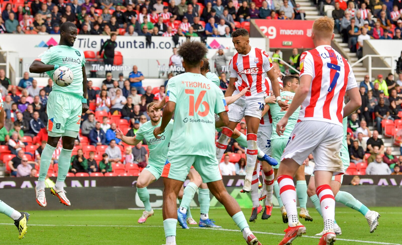 Soccer Football - Championship - Stoke City v Huddersfield Town - bet365 Stadium, Stoke-on-Trent, Britain - September 11, 2021 Stoke City's Jacob Brown scores their first goal Action Images/Paul Burrows  EDITORIAL USE ONLY. No use with unauthorized audio, video, data, fixture lists, club/league logos or 