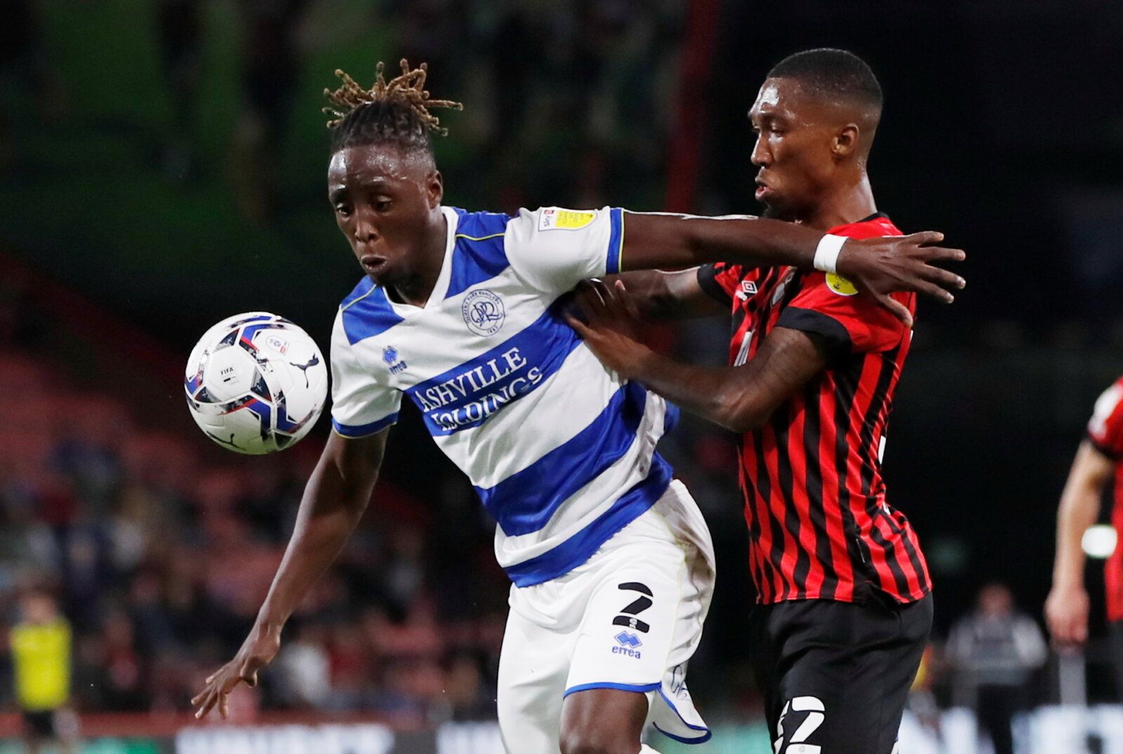 Soccer Football - Championship - AFC Bournemouth v Queens Park Rangers - Vitality Stadium, Bournemouth, Britain - September 14, 2021 AFC Bournemouth's Jaidon Anthony in action with Queens Park Rangers' Osman Kakay Action Images/Paul Childs