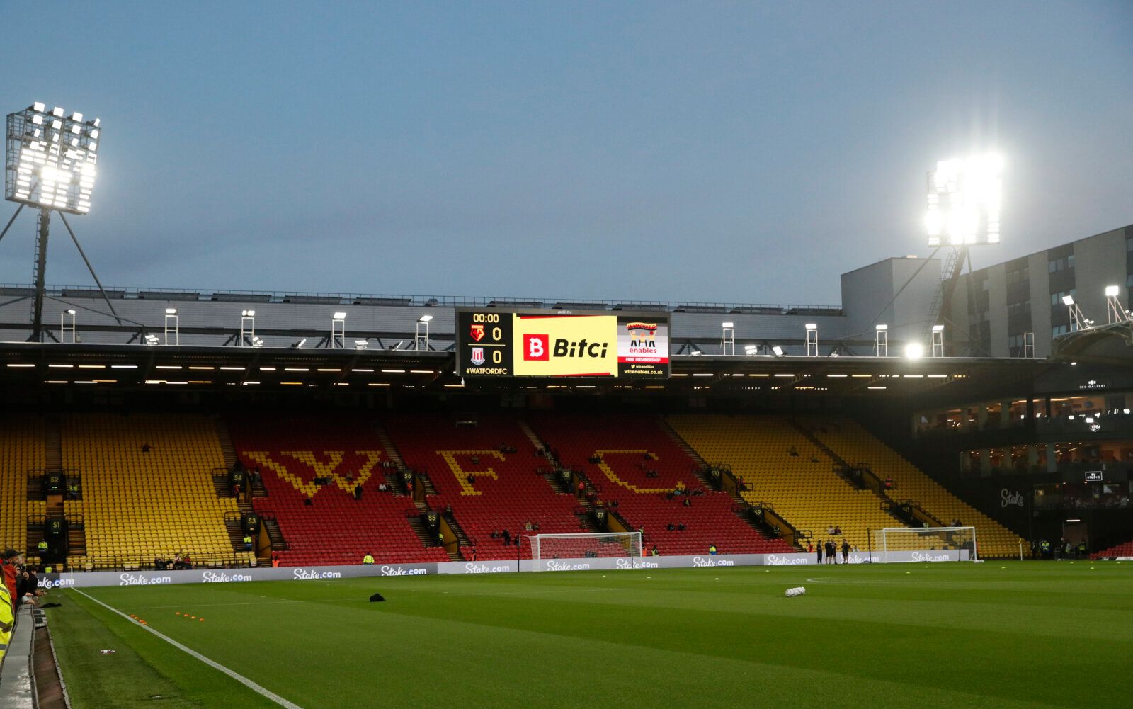 Soccer Football - Carabao Cup - Third Round - Watford v Stoke City - Vicarage Road, Watford, Britain - September 21, 2021 General view inside the stadium before the match Action Images via Reuters/Andrew Boyers EDITORIAL USE ONLY. No use with unauthorized audio, video, data, fixture lists, club/league logos or 'live' services. Online in-match use limited to 75 images, no video emulation. No use in betting, games or single club /league/player publications.  Please contact your account representat