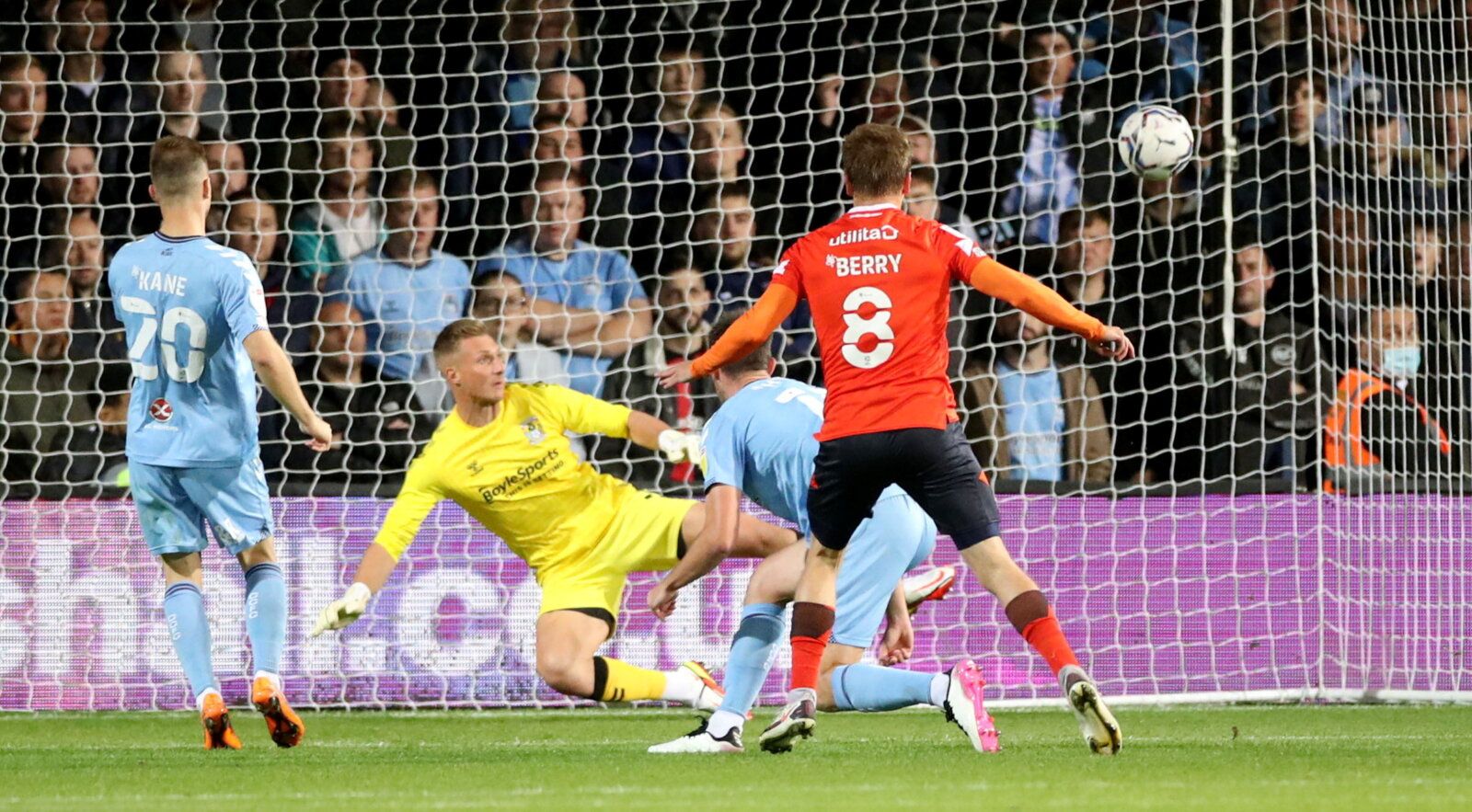 Soccer Football - Championship - Luton Town v Coventry City - Kenilworth Road, Luton, Britain - September 29, 2021 Luton Town’s Luke Berry scores their third goal  Action Images/PETER CZIBORRA  EDITORIAL USE ONLY. No use with unauthorized audio, video, data, fixture lists, club/league logos or 