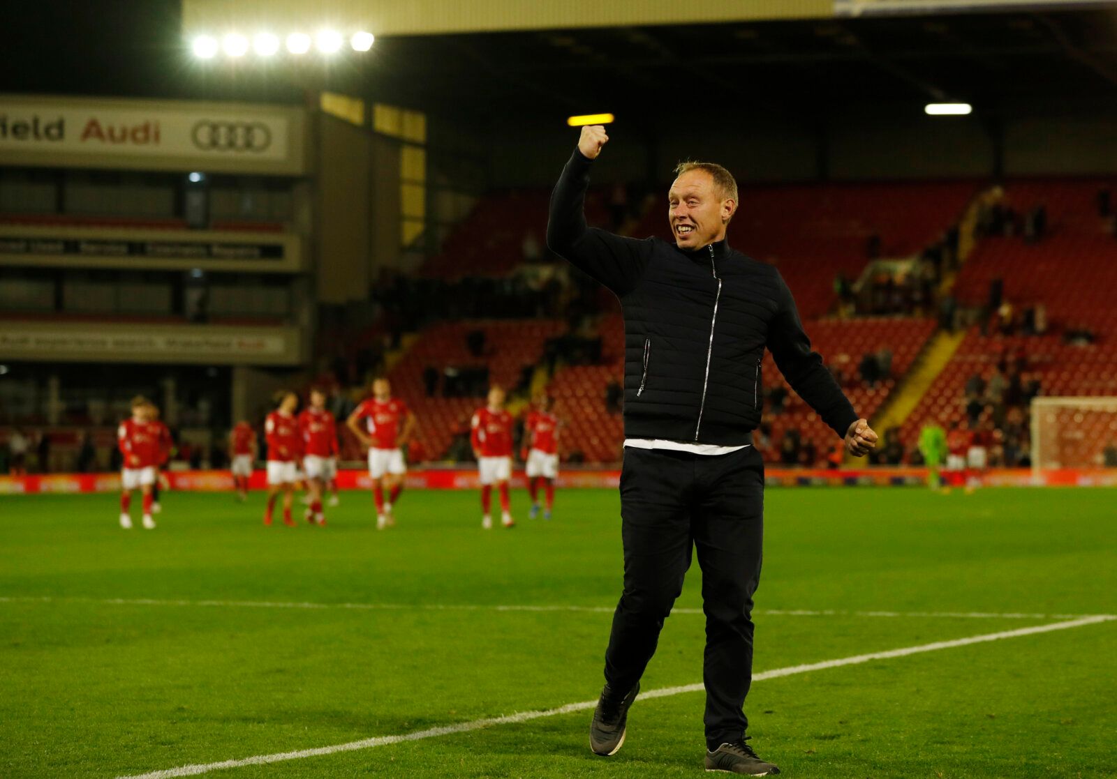 Soccer Football - Championship - Barnsley v Nottingham Forest - Oakwell, Barnsley, Britain - September 29, 2021 Nottingham Forest manager Steven Cooper celebrates after the match Action Images/Lee Smith EDITORIAL USE ONLY. No use with unauthorized audio, video, data, fixture lists, club/league logos or 'live' services. Online in-match use limited to 75 images, no video emulation. No use in betting, games or single club /league/player publications.  Please contact your account representative for 