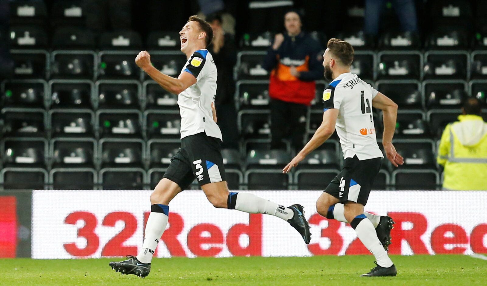 Soccer Football - Championship - Derby County v Reading - Pride Park, Derby, Britain - September 29, 2021  Derby County's Craig Forsyth celebrates scoring their first goal   Action Images/Craig Brough    EDITORIAL USE ONLY. No use with unauthorized audio, video, data, fixture lists, club/league logos or 